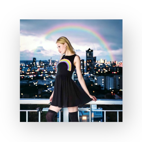 Deadstock: new Wildfox ☻ Little Rainbow Liv Knit Tank Mini Dress ☻︎ Black ☻︎ M - Picture 2 of 16